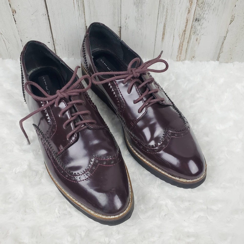 Steven by Steve Madden Wingtip Patent Oxford Shoes Maroon Size 8